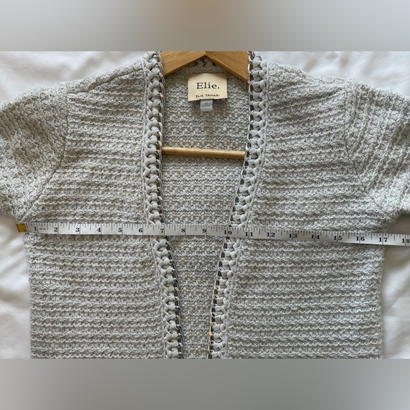 Elie Tahari Open Cardigan Silver Chain Link Trim Silver Metallic Threads XS - Picture 10 of 11